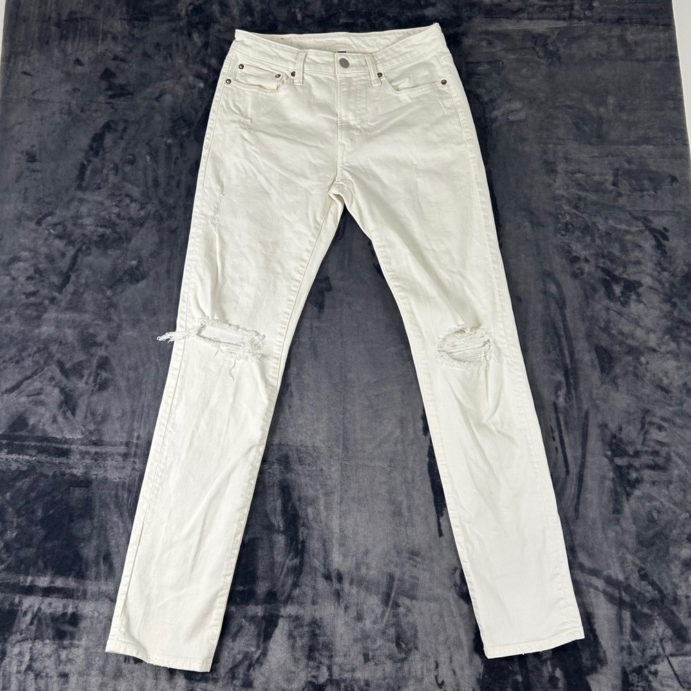 American Eagle Jeans Mens 30x34 White Flex Slim Ripped Distressed Denim